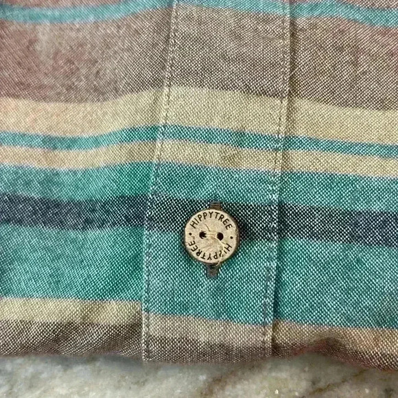 Men's Striped Casual Button Down Shirt - Blue and Brown - Picture 8 of 9